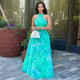 Off Shoulder Print Ruched Maxi Dress GJYO-303135