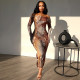 Print Off Shoulder Long Sleeve Maxi Dress GJYO-300115