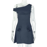 Slash Shoulder Solid Color Mini Dress GJYO-302932