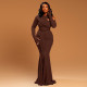 Long Sleeve Hollow Out Maxi Dress GJYO-303163