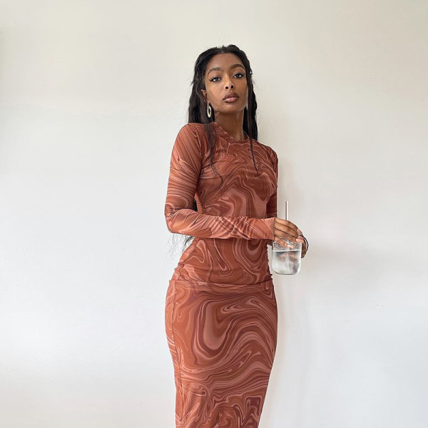 Long Sleeve Print Bodycon Dress GJYO-296806