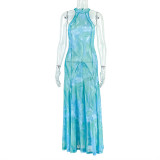 Off Shoulder Print Ruched Maxi Dress GJYO-303135