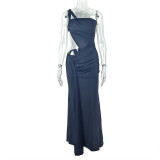 Irregular Ruched Single Shoulder Maxi Dress GJYO-302585