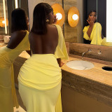 Solid Color Backless Split Maxi Dress GJYO-303387