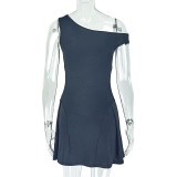 Slash Shoulder Solid Color Mini Dress GJYO-302932