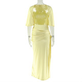 Solid Color Backless Split Maxi Dress GJYO-303387