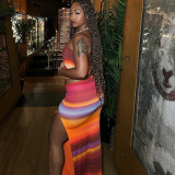 Gradient-Printed Sleeveless Sexy Strapless Skirt Set GJYO-711652