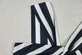 Black White Stripe V Neck Sling Maxi Dress GJYO-303183