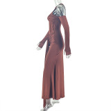 Long Sleeve Hollow Out Maxi Dress GJYO-303163
