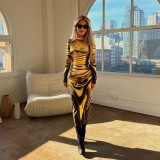 Round Neck Long Sleeve Print Maxi Dress GAXB-A332DS