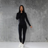 Solid Color Zipper Yoga Sport Two Piece Pants Set GJYO-917051