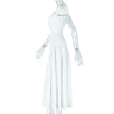 V Neck Short Sleeve Backless Pleated Maxi Dress GJYO-302515