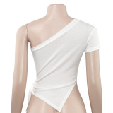 Letter Print Slash Neck Split Tops GAXB-C020TP