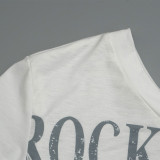 Letter Print Slash Neck Split Tops GAXB-C020TP