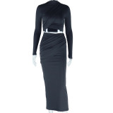 Long Sleeve Solid Color Two Piece Skirts Set GJYO-711079