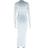 Long Sleeve Solid Color Two Piece Skirts Set GJYO-711079