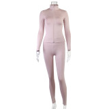 Solid Color Zipper Yoga Sport Two Piece Pants Set GJYO-917051