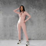 Solid Color Zipper Yoga Sport Two Piece Pants Set GJYO-917051