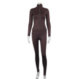 Solid Color Zipper Yoga Sport Two Piece Pants Set GJYO-917051