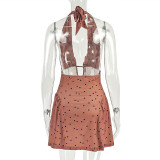 Polka Dots Print V Neck Mini Dress GJYO-302981