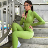 Solid Color Zipper Yoga Sport Two Piece Pants Set GJYO-917051