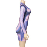 Long Sleeve Print Slim Mini Dress GAXB-A291DS