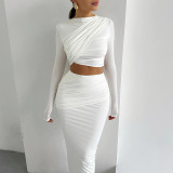 Long Sleeve Solid Color Two Piece Skirts Set GJYO-711079