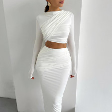 Long Sleeve Solid Color Two Piece Skirts Set GJYO-711079