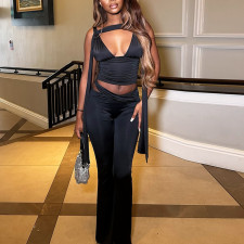 Sleeveless V Neck Tops Two Piece Pants Set GJYO-919077