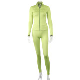 Solid Color Zipper Yoga Sport Two Piece Pants Set GJYO-917051