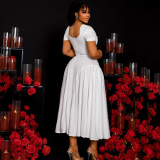 V Neck Short Sleeve Backless Pleated Maxi Dress GJYO-302515