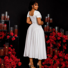 V Neck Short Sleeve Backless Pleated Maxi Dress GJYO-302515