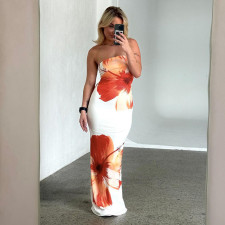 Print Wrap Chest Maxi Dress GAXB-C033DS