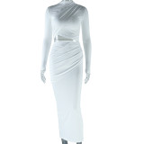 Long Sleeve Solid Color Two Piece Skirts Set GJYO-711079