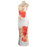 Print Wrap Chest Maxi Dress GAXB-C033DS