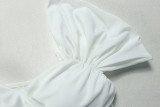 V Neck Short Sleeve Backless Pleated Maxi Dress GJYO-302515