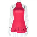 Solid-Color Fluffy Pleated Mini Dress GJYO-302658