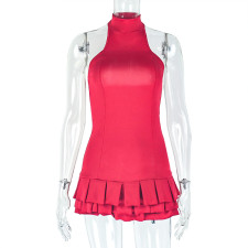 Solid-Color Fluffy Pleated Mini Dress GJYO-302658