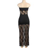 Lace Patchwork Sleeveless Tube Top Maxi Dress GAXB-A508DS