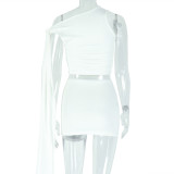 Solid Color Slash Neck Tie Up 2 Piece Skirts Set GJYO-711731