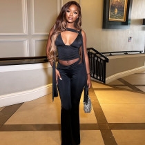 Sleeveless V Neck Tops Two Piece Pants Set GJYO-919077