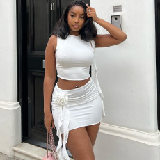 Solid Color Sleeveless Tight Two Piece Skirt Set GJYO-710663