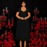 V Neck Short Sleeve Backless Pleated Maxi Dress GJYO-302515