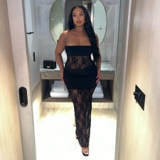 Lace Patchwork Sleeveless Tube Top Maxi Dress GAXB-A508DS
