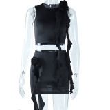 Solid Color Sleeveless Tight Two Piece Skirt Set GJYO-710663