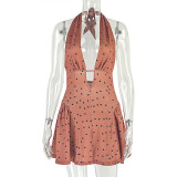Polka Dots Print V Neck Mini Dress GJYO-302981