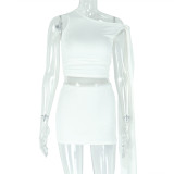 Solid Color Slash Neck Tie Up 2 Piece Skirts Set GJYO-711731