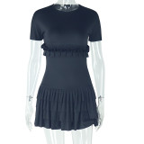Short Sleeve O Neck Pleated Mini Dress GJYO-302000