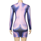 Long Sleeve Print Slim Mini Dress GAXB-A291DS