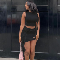 Solid Color Sleeveless Tight Two Piece Skirt Set GJYO-710663